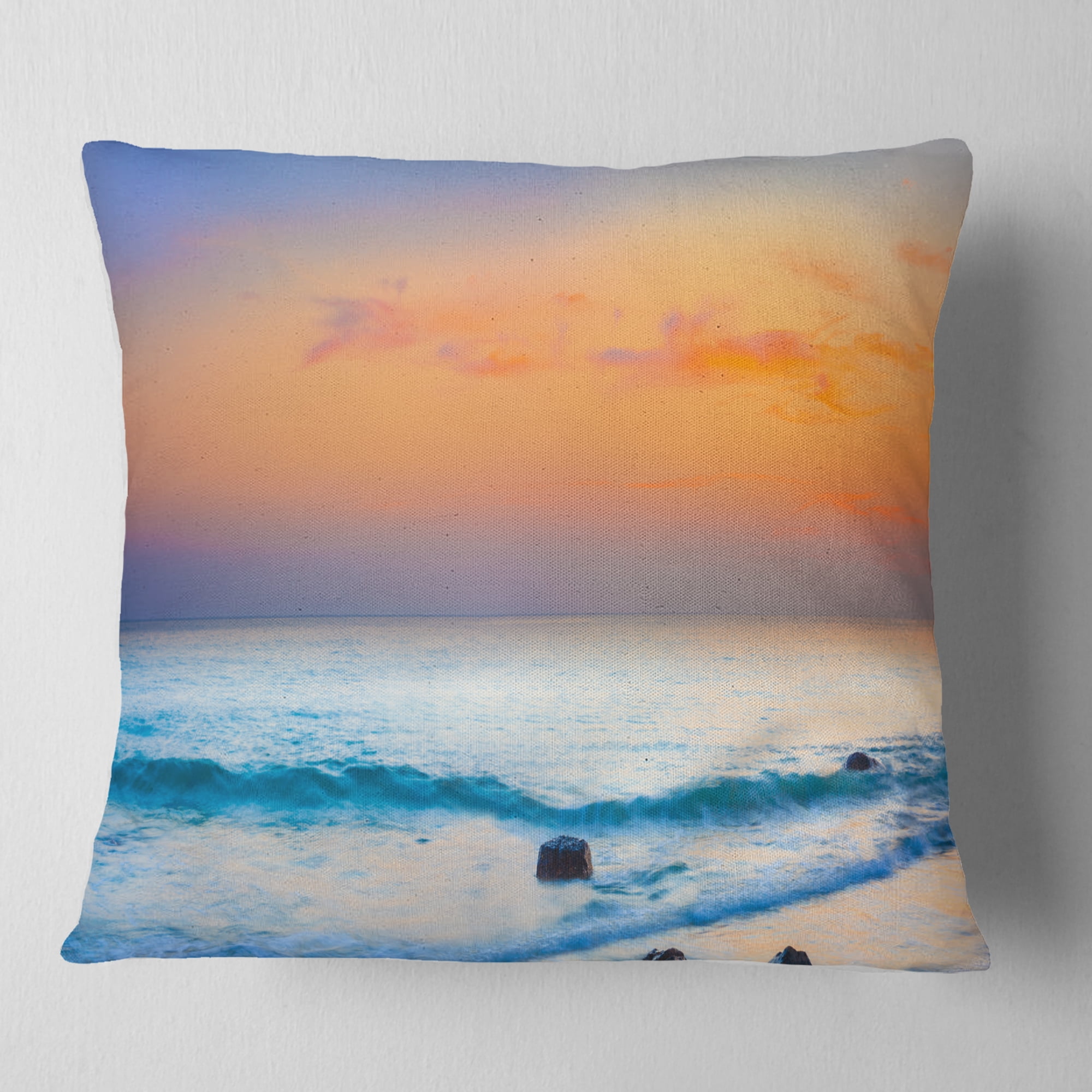 Designart Orange Sunset Panorama - Photography Throw Pillow - 16x16
