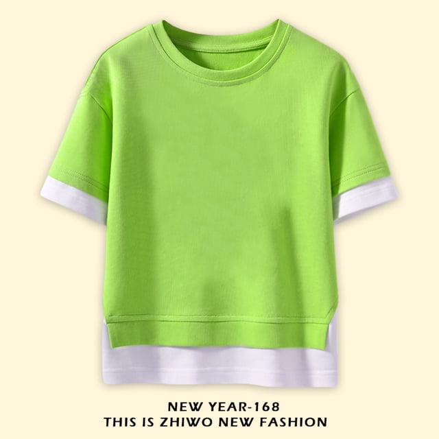 Middle And Big Children Short Sleeve Solid Color Summer Cotton Tops Boys And Girls Round Neck Short Sleeve 2-8 Years