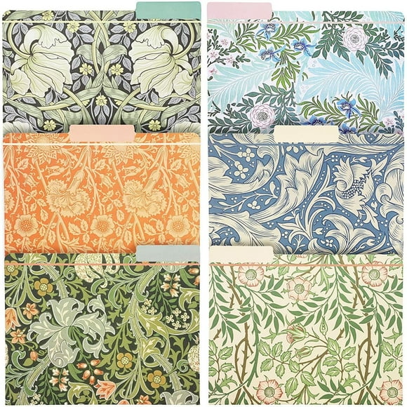 12pcs Paper Cardstock Decorative File Folders Letter Size, Assorted Matte Artistic Design Inspired by William Morris Painting , 1/3 Cut Manilla Folders, File Receipt Document Organizer