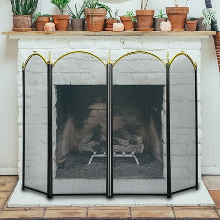 4 Panel Decorative Mesh Wrought Iron Fireplace Screen Walmart Com