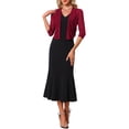 thumbnail image 3 of INSPIRE CHIC Women's Sheer Mesh Bolero Shrugs 3/4 Sleeve Lightweight Cropped Cardigan Wine Red M, 3 of 7