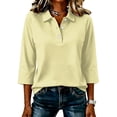 thumbnail image 2 of Women Casual Lapel Button Tshirts 3/4 Sleeve Polo Tops Loose Relaxed Solid Shirts Daily Tops, 2 of 5