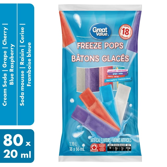 Great Value Freeze Pops - Cream Soda, Grape, Cherry, Blue Raspberry