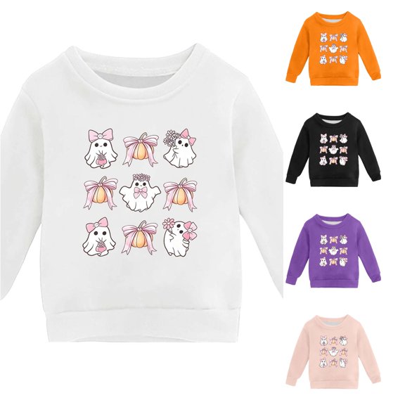 WhouRiu Girls Halloween Graphic Sweatshirt Long Sleeve Crew Neck Pullover Kids Autumn Winter Comfortable Cute Sweatshirts,11-12 Years