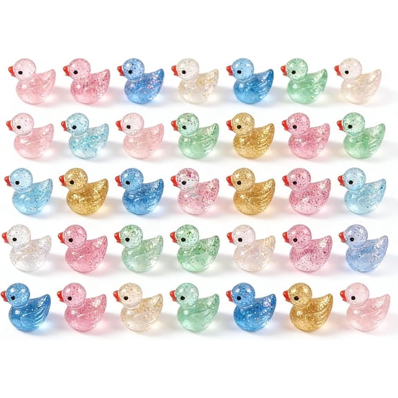 Glitter Duck Figurines, Mini Duck Shaped Craft Embellishments, 0.55x0.43x0.63 Inches, 50 count