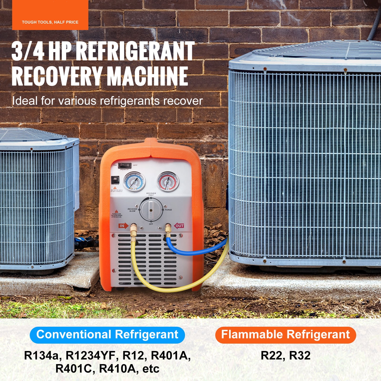VEVOR Portable 3/4 HP Refrigerant Recovery Machine AC 120V 60Hz for Vapor Liquid Refrigerant with Self-cleaning Overcurrent Protection