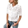 thumbnail image 2 of Camisa Informal de Encaje con Mangas Abullonadas y Cuello Redondo con Ojales para Mujer, Color , Talla L, 2 of 8
