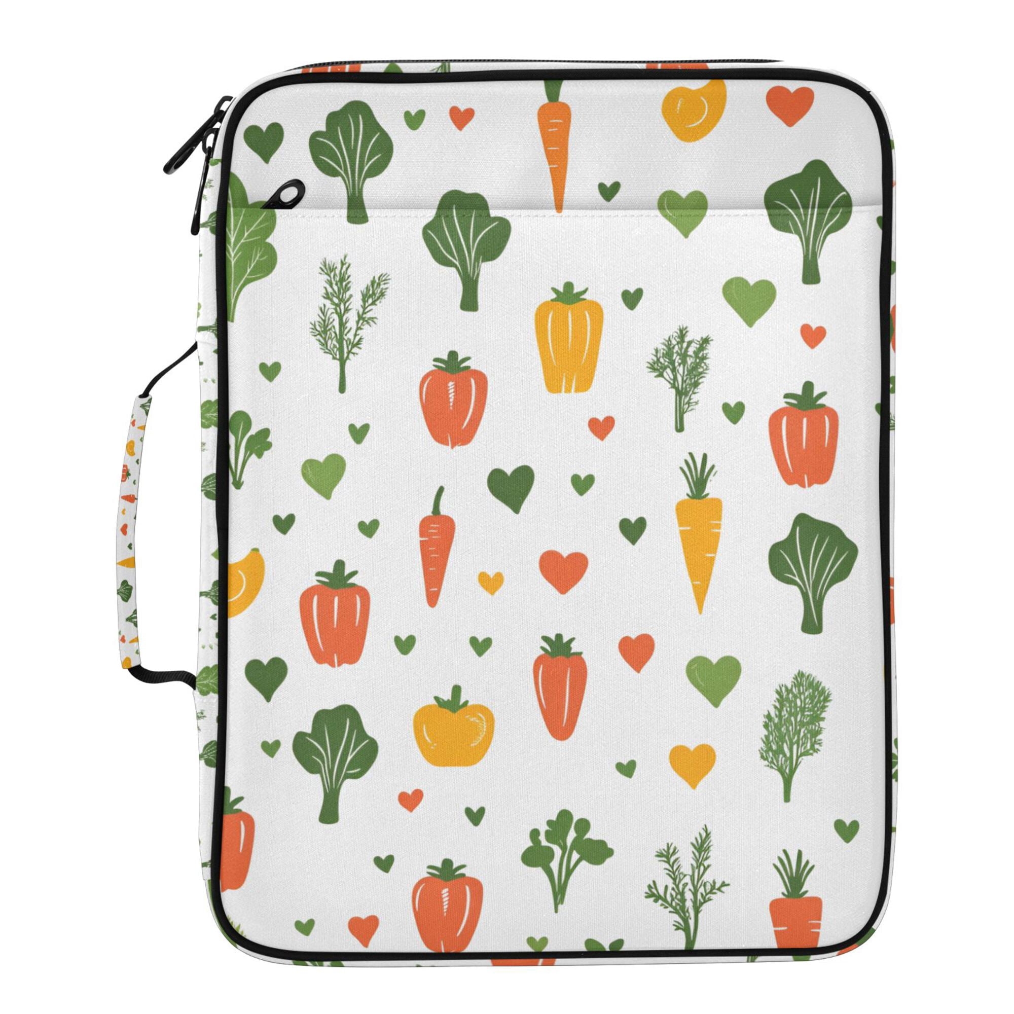 FORMRS Accordion File Folder A4 Size 7-Pocket Expanding Document Organizer Bag with 3 Ring Binder, Green Cute Vegetables