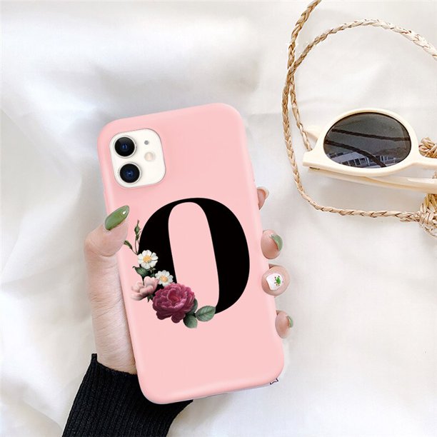 Funda de teléfono de silicona con letra inicial de Ottwn para iPhone 11 Pro 12 Pro Max X XR XS Max 7 8 Plus, funda trasera de TPU suave con flor rosa Retro Tan Jianjun unisex