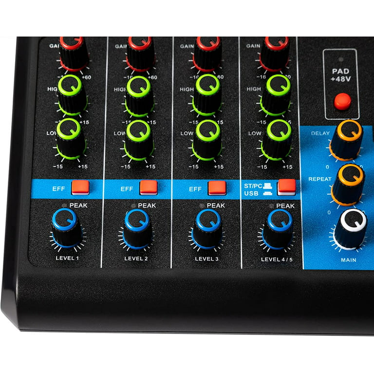 Miumaeov Audio DJ Mixer Sound Board 5 Channel Mixing Console Live Studio USB  Interface 