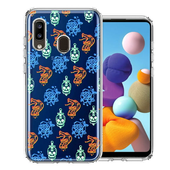 MUNDAZE For Samsung Galaxy A20 Snakes Skulls Roses Design Double Layer Phone Case Cover