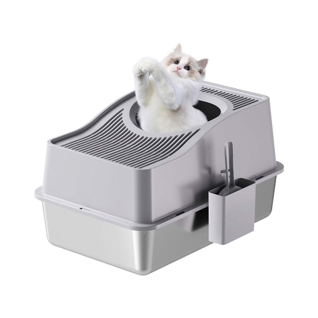 Bingirl 20 - inch High Grey Stainless Steel Enclosed Cat Litter Box: Ventilated Lid, High Walls, Anti - Splash, Anti - Tracking, Top Entry, Odor Control