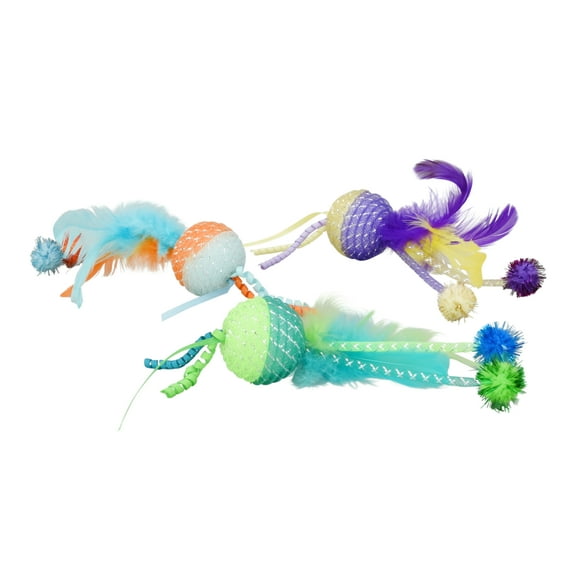 Vibrant Life Mesh Feather Ball Cat Toy, Color May Vary