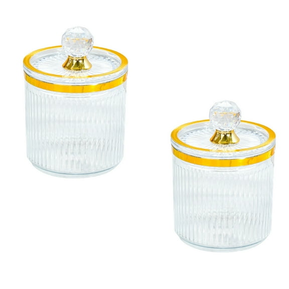 2 Pack Cotton Swab Holder Dispenser, 13 Oz Cosmetic Canister Jar Box with Lid, Cotton Ball Canister Jar, Apothecary Storage Organizer Jars, Makeup Organizer for Bathroom Home Storage Organizer