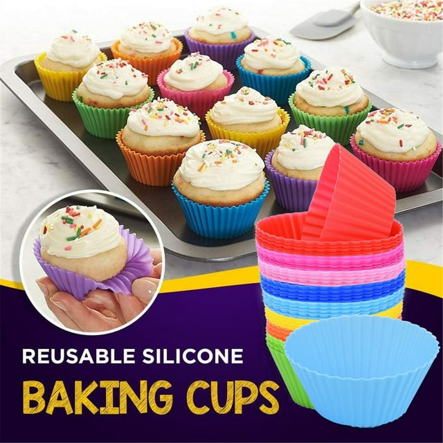 Xihbxyly 40 Moldes de Silicona para Muffins, Resistentes Al Calor, Antiadherentes, Fáciles de Limpiar, Aptos para Microondas, Colores Vibrantes: Azul, Rojo y Amarillo, Ecológicos, Esenciales para La