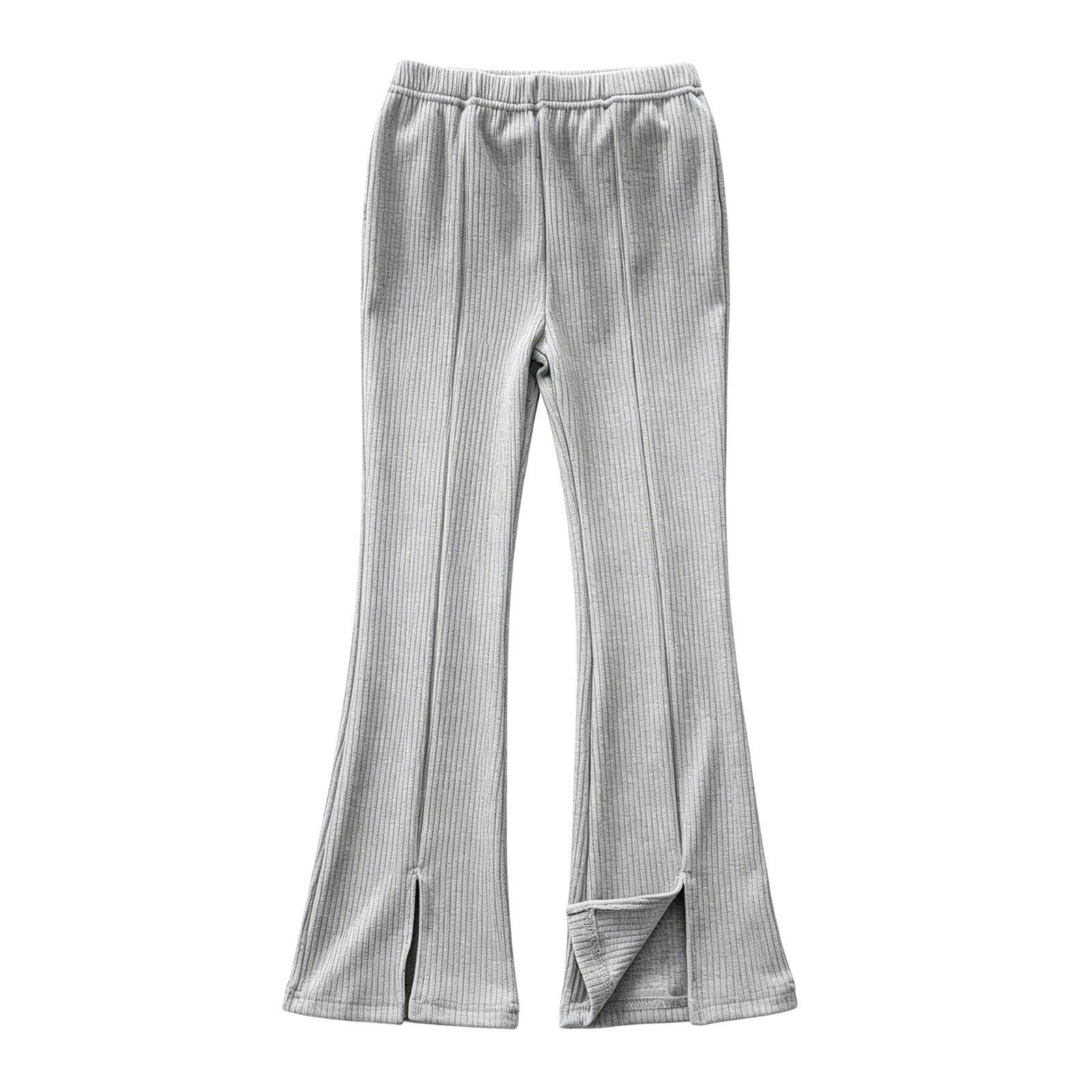 Ruyang Kids Girls Ribbed Knit Flare Pants Split Hem Loose Fit Bell Bottoms Soft Sweet Lightweight Casual Pull on Trousers
