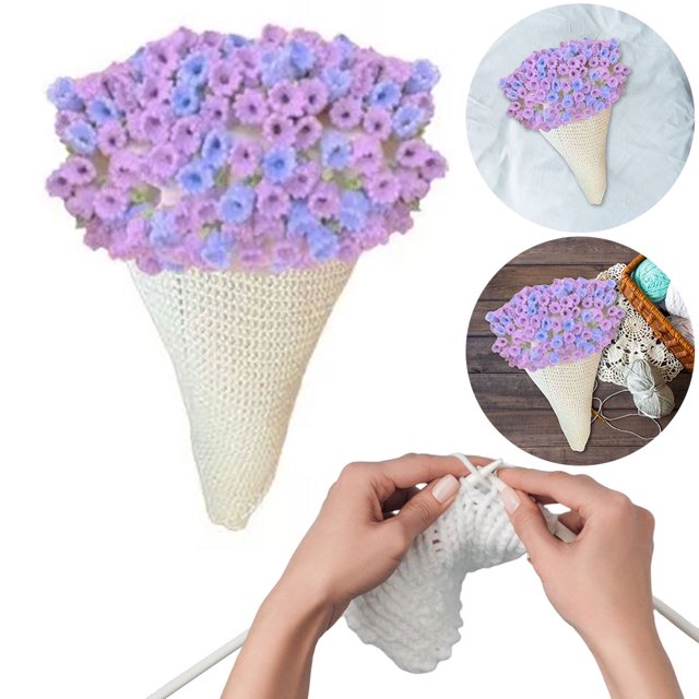 Crochet Flower Blanket Bouquet Material Bricolaje (luz) Púrpura