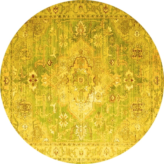 Ahgly Company Machine Washable Indoor Round Medallion Yellow Traditional Area Rugs, 3' Round