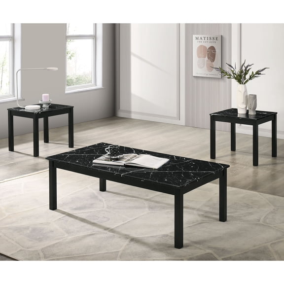 Bluff Modern Wood 3-Piece Coffee Table Set with 2 End Tables, Black