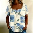 thumbnail image 2 of Enjoytime Short Sleeve Tops for Women Print Button Down Square Neck Casual Shirts Summer Plus Size Womens Clothing, 2 of 8