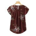 thumbnail image 2 of Femmes Casual Col Rond Basique Floral Plissé Top Cap Chemise à Manches Courtes Chemisier T-shirt pour Femmes, 2 of 2