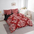 thumbnail image 4 of Manfei Baroque Floral 7pcs Bedding Comforter Set,Damask Print Queen Bedding Sets,Red White Queen Sheet Sets For Adults,Ultra Soft Bedroom Decoration Reversible, 4 of 9