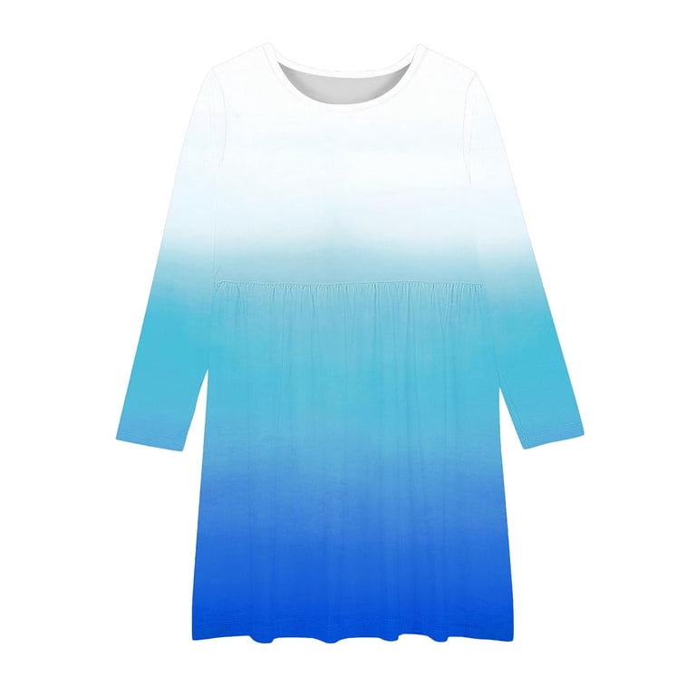 Tdoqot Girls Fashion Party Dresses- Casual Crewneck Long Sleeve Flowy School Skater Dress Blue Size 8, Girl's
