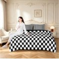 thumbnail image 5 of Manfei Modern Checkered 7pcs Queen Bedding,Geometric Check Bedding Comforter Set Queen,Black White,Black Reversible, 5 of 7