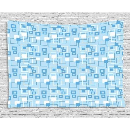 Kids Art Display Line Geometric Tapestry, Simplistic Abstract Squares Kids Boys Intersection of Lines Tiles Display, Wall Hanging for Bedroom Living Room Dorm Decor, 60W X 40L Inches, Baby Blue White, by Ambesonne ()