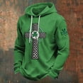 thumbnail image 2 of XIAONU Mens St Patrick's Day Celtic Cross Graphic Hoodie Embroidered Shamrock Detail Pullover Cozy Casual Holiday Wear Sweatshirt, 2 of 3