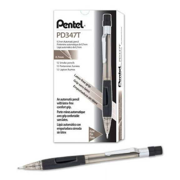 Pentel Quicker Clicker Mechanical Pencil (0.7mm) Transparent Black Barrel, Box of 12 (PD347TA)