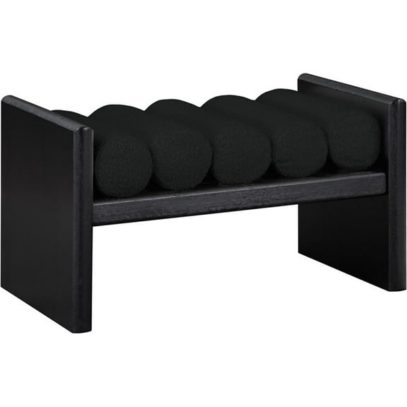 Pemberly Row Solid Wood Rich Black Bench with Luxurious Black Boucle Fabric