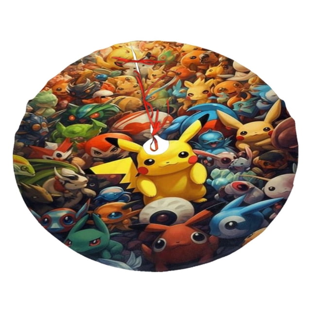 Falda para árbol de Navidad de Pikachu, suave y divertida, decoración navideña de granja con cuello para árbol de Navidad de 36"