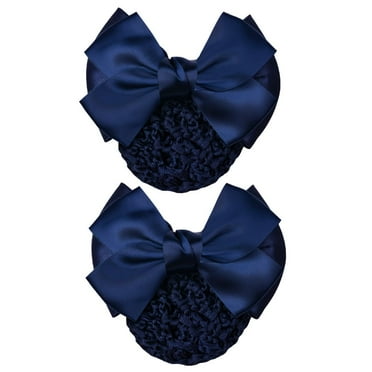 2 Pcs Women Pro Snood Net Bow Barrette Hair Clip Bun Cover Set Bowknot Decor - Blue