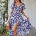 thumbnail image 4 of Vestido De Verano Vestido De Mujer Cuello En V Volantes Dobladillo Manga Corta Dividir Una Línea Acampanada Para Verano Primavera Negro L ANGGREK  Otros, 4 of 6