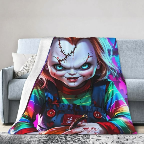 Chucky Throw Blanket, All Season Decorative Soft Cozy Fleece Blankets, Room Decor For Bed Chair Car Sofa Couch Bedroom