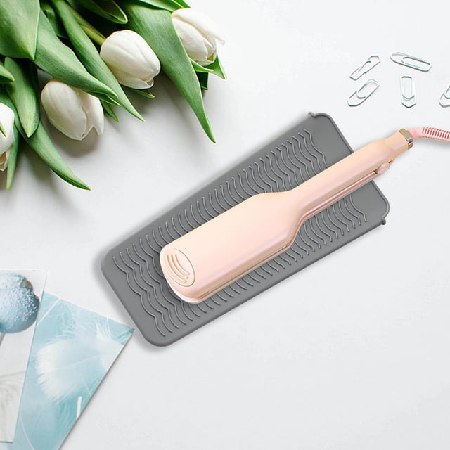 Bolsa de silicona resistente al calor para peluquero, plancha rizadora, alisador de pelo, bolsa de almacenamiento de protección de aislamiento térmico Gris