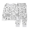 thumbnail image 7 of Cozy Themed Girls Pajama Long Sleeve Top And Pants Cute Cartoon Doodle Print Soft Loungewear For Children Holiday Family Matching Sleepwear Outfit Festive Nightwear For Kids, 7 of 7