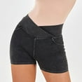 thumbnail image 6 of vigerkar High Waisted Jeans Shorts for Women Stretchy Shorts Crossover Denim Summer Short Pants with Pockets (Dark Gray, L), 6 of 8