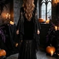 thumbnail image 4 of IWRICH Women's Gothic Velvet Lace Patchwork Maxi Dress Sheer Lace Sleeves Long Bell Dresses Chain V-Neck Halloween Party Outfits Black L, 4 of 9