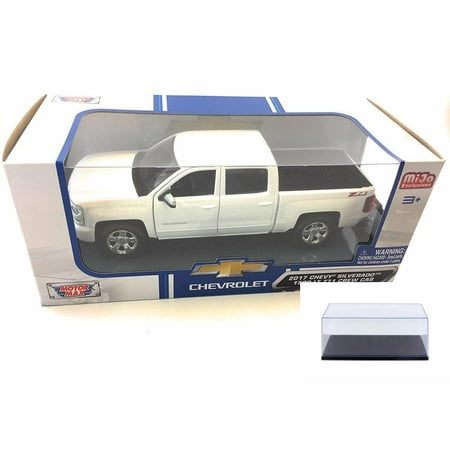Diecast Car & Display Case Package - 2017 Chevy Silverado 1500 Z71 Crew Cab Pick-Up Truck, White - Motor Max 79348WH - 1/24 Scale Diecast Model Toy Car w/Display