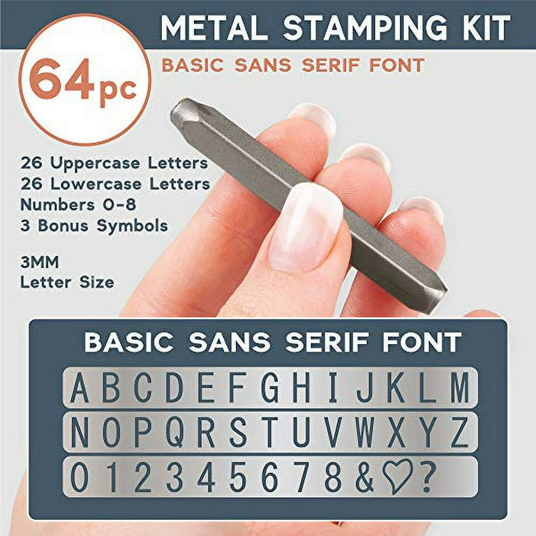 Metal Stamping Kit, 64 Piece Punch Set - Number & Letter Stamps for Metal,  Jewelry, Wood, Leather & More 