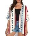 thumbnail image 4 of JULMCOMO American Flag Lightweight Cardigans for Women Red White Blue Half Sleeve Patriotic Kimono Cover Ups Summer Tops Beige S, 4 of 6