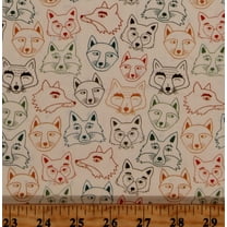 Cotton Animals Faces Foxes Wolves Coyote Woodland Wildlife Cream Cotton Fabric Print by the Yard (TMB58203)