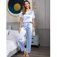 thumbnail image 3 of Ekouaer Womens Silk Satin Pajamas Set Two Piece Pj Sets Sleepwear Loungewear Short Sleeve Pj Sets, 3 of 5