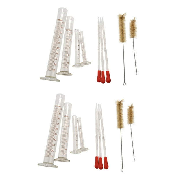 8 Cilindros de Medición - 5 Ml, 10 Ml, 50 Ml, 100 Ml - Vidrio Superior - Contiene 4 Cepillos de Limpieza