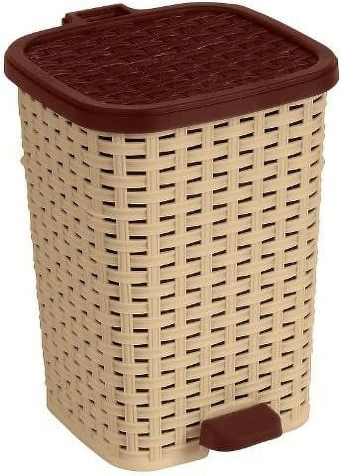 Superio Wicker Bathroom Set – 60L Laundry Hamper, 12qt Step Trash Can, Toilet Brush and Holder – Matching Toilet Set, Basket-weave Design (3 pack, Beige)