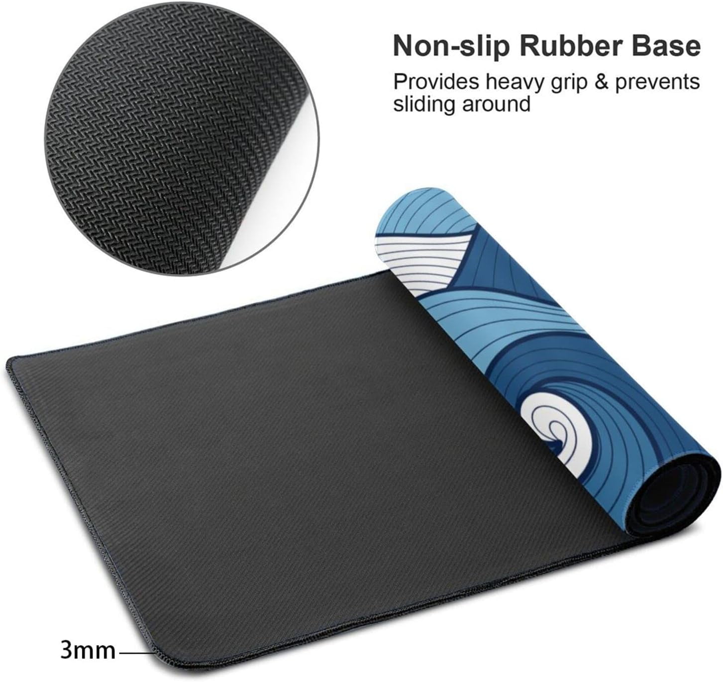 Japanese White and Blue Wave Mouse Pad 35.4 X 15.7 Inch Extended Large Cool Mouse Mat Non-Slip Rubber Base Long Art Mousepad with Stitched Edges Waterproof Desk Pad for Gaming&Home Office,XL