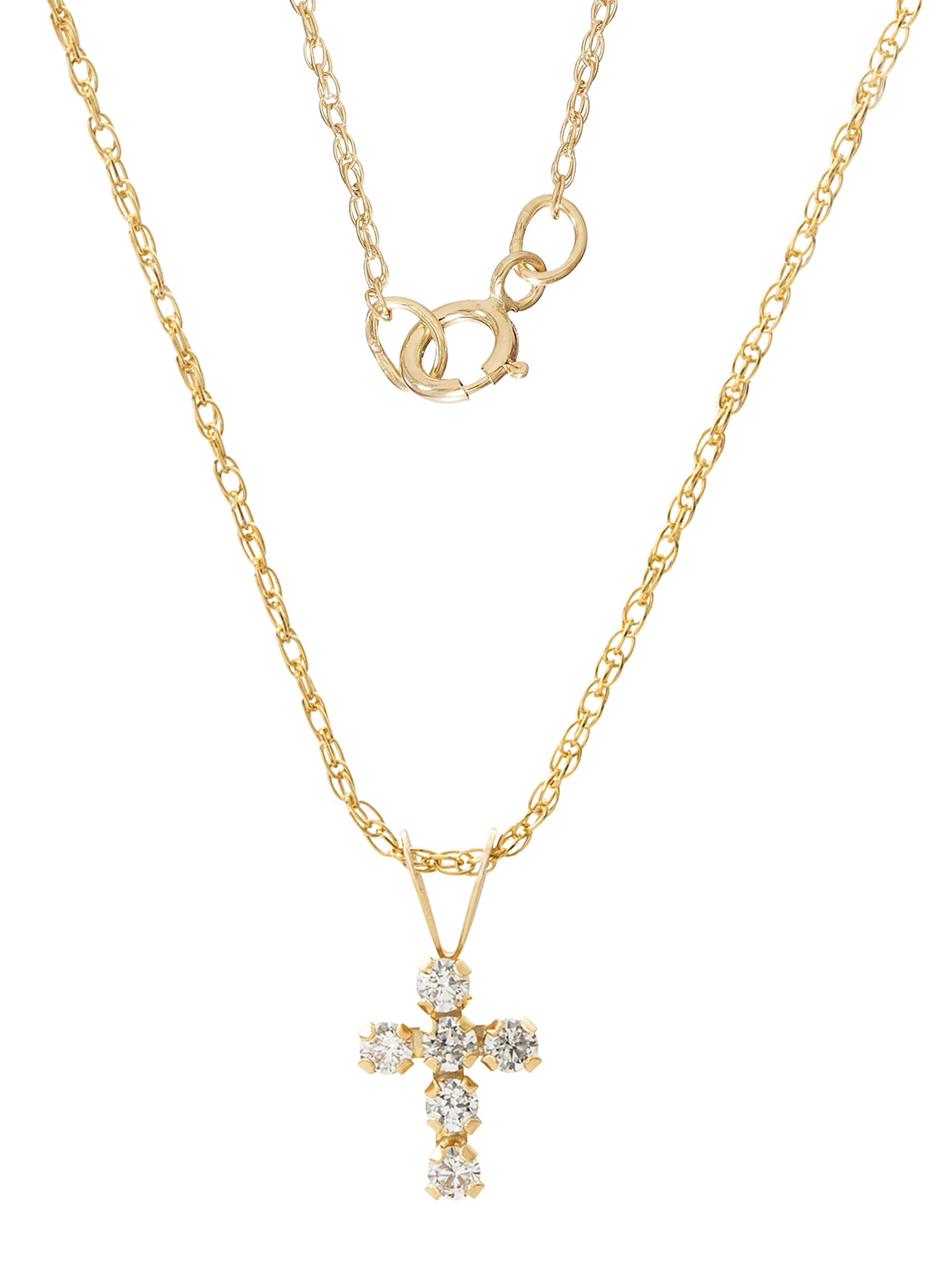 Brilliance Fine Girl’s/Tween 14K Yellow Gold CZ Cross Pendant, 18” Chain