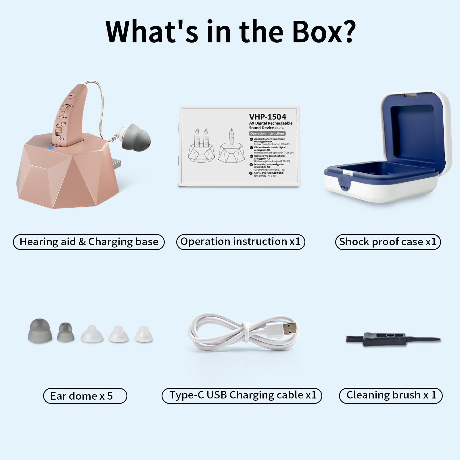 Delmicure Hearing Aids for Seniors with Charging Base, 8-Level Volume, Rechargeable, Digital, VHP-1504 Beige, Single